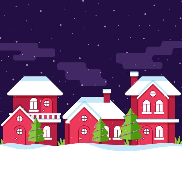 Ilustración de pueblo de navidad plana