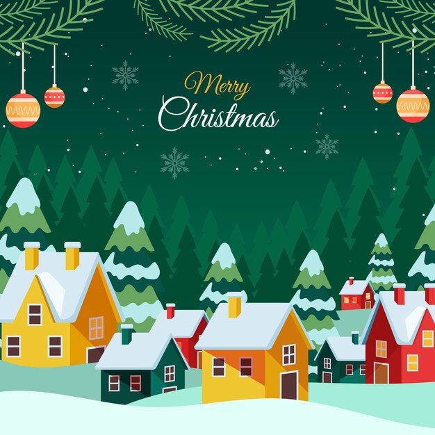 Ilustración de pueblo de navidad plana