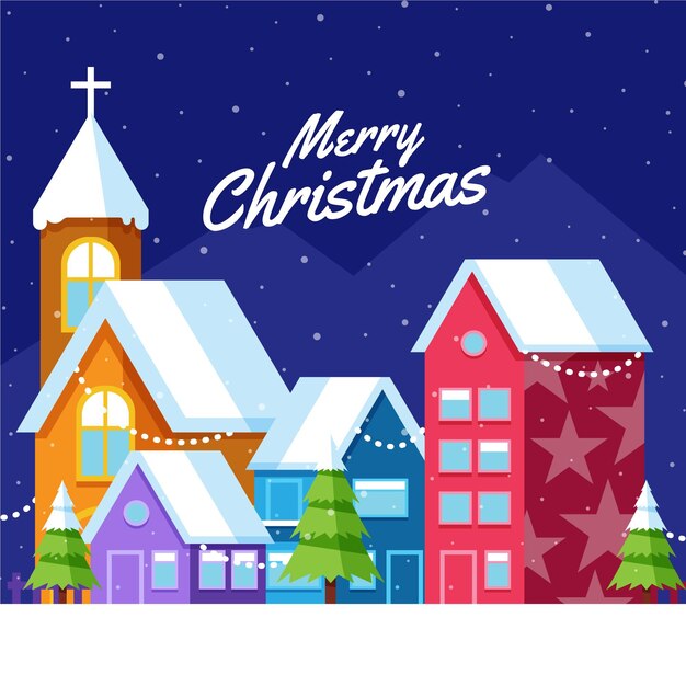 Ilustración de pueblo de navidad plana