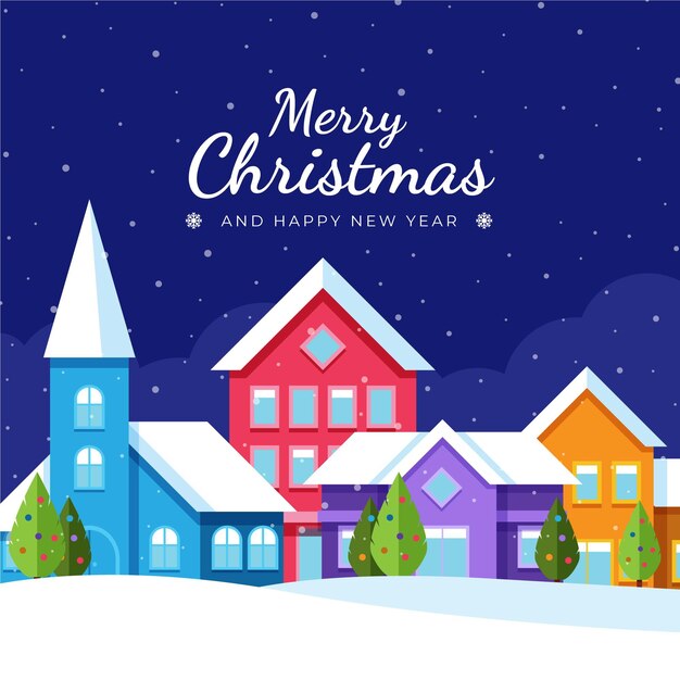 Ilustración de pueblo de navidad plana