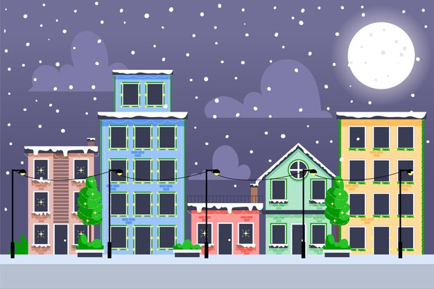 Ilustración de pueblo navideño plano