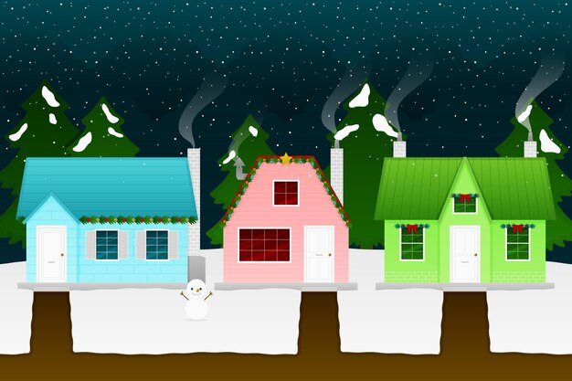 Ilustración de pueblo navideño plano