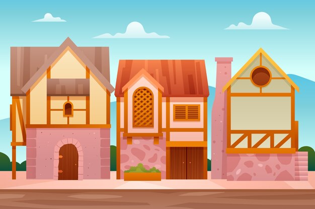 Ilustración de pueblo viejo degradado
