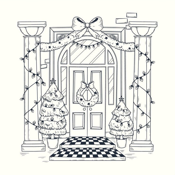 Vector gratuito ilustración de puerta de navidad dibujada a mano