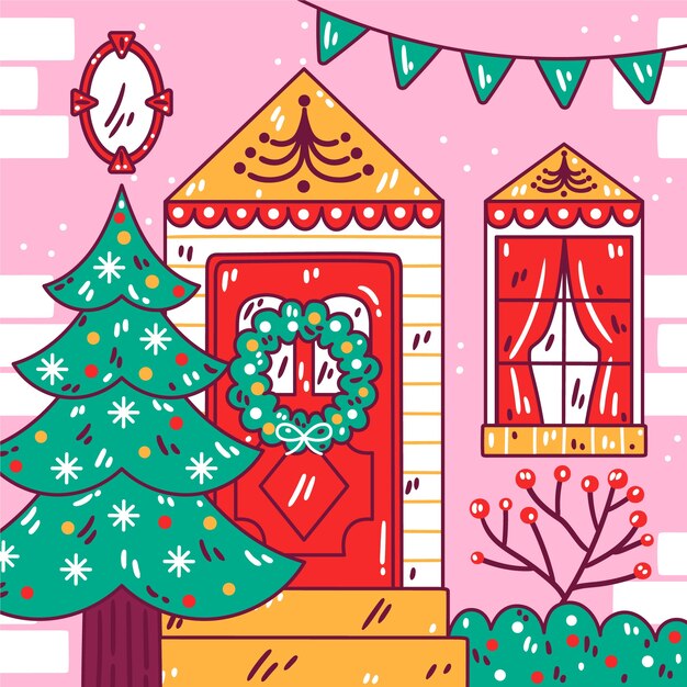 Ilustración de puerta de navidad dibujada a mano