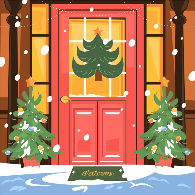Ilustración de puerta de navidad plana