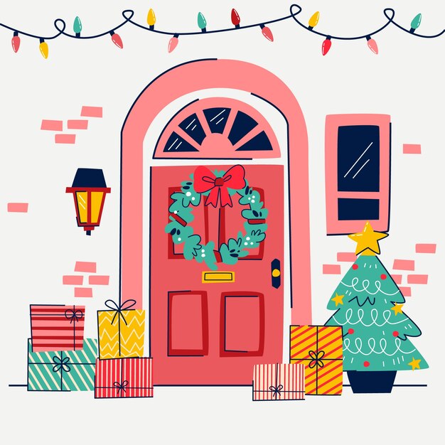 Ilustración de puerta de navidad plana