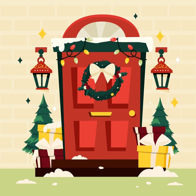 Ilustración de puerta de navidad plana
