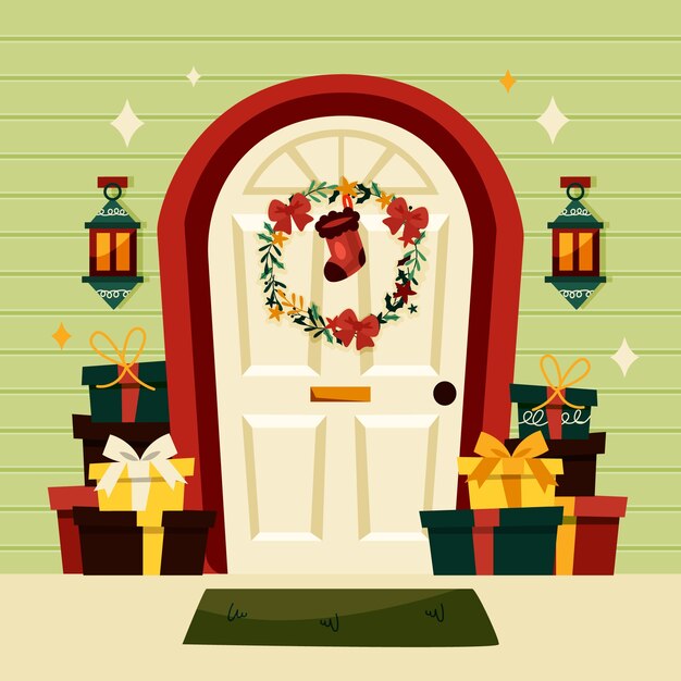 Ilustración de puerta de navidad plana