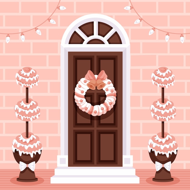 Vector gratuito ilustración de puerta de navidad plana