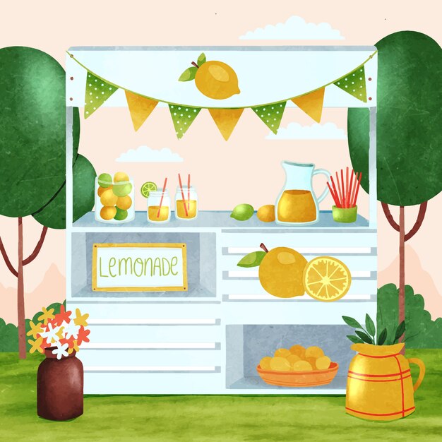 Ilustración de puesto de limonada acuarela