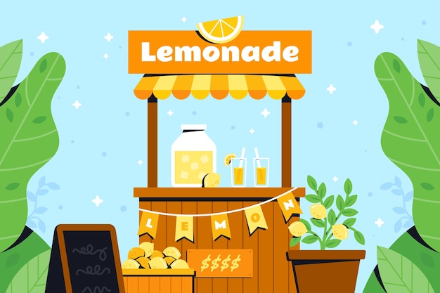 Ilustración de puesto de limonada de diseño plano