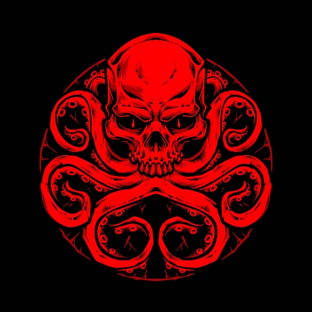 Vector gratuito ilustración del pulpo monstruo del cráneo rojo