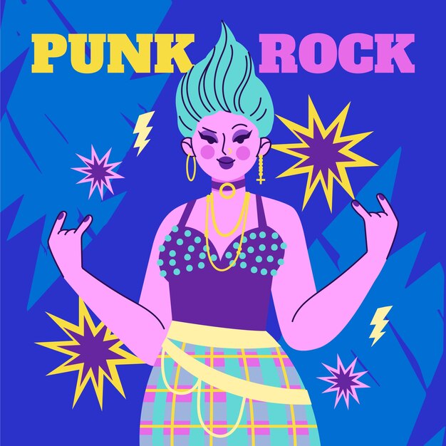 Ilustración de punk rock de diseño plano