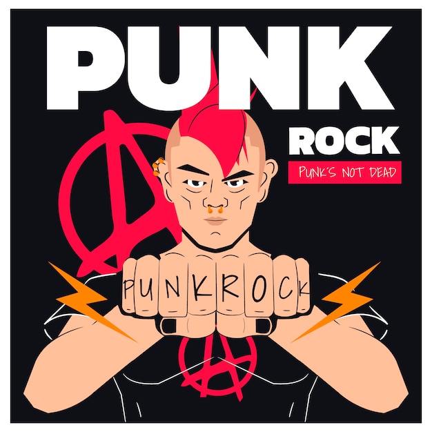 Vector gratuito ilustración de punk rock plana dibujada a mano