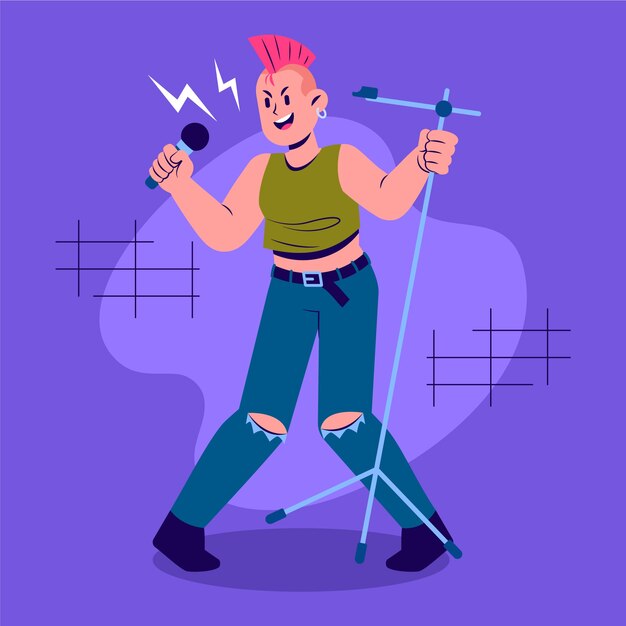 Ilustración de punk rock plana dibujada a mano