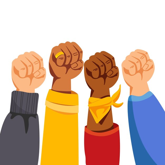 Ilustración de puños levantados multirraciales