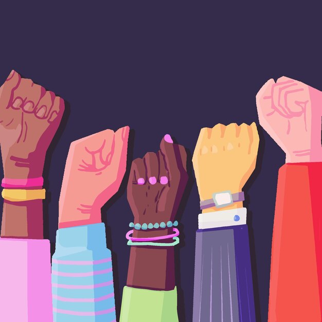 Ilustración de puños levantados multirraciales