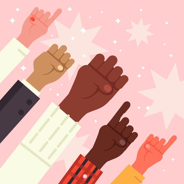 Ilustración de puños levantados multirraciales