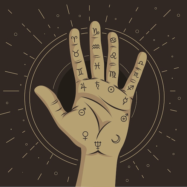 Ilustración quiromancia con la mano