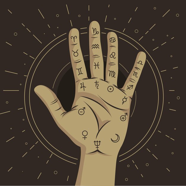 Ilustración quiromancia con la mano