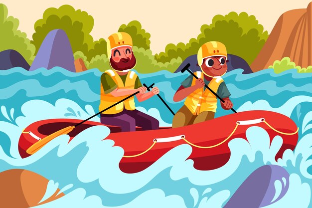 Ilustración de rafting dibujada a mano