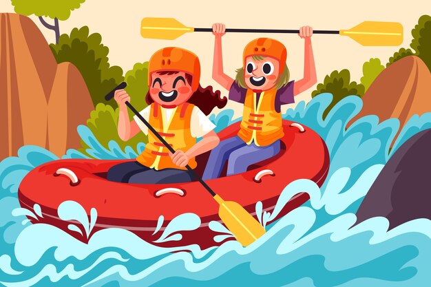 Ilustración de rafting dibujada a mano