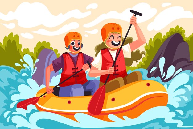 Ilustración de rafting dibujada a mano