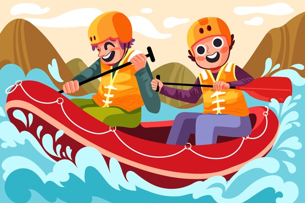 Ilustración de rafting dibujada a mano