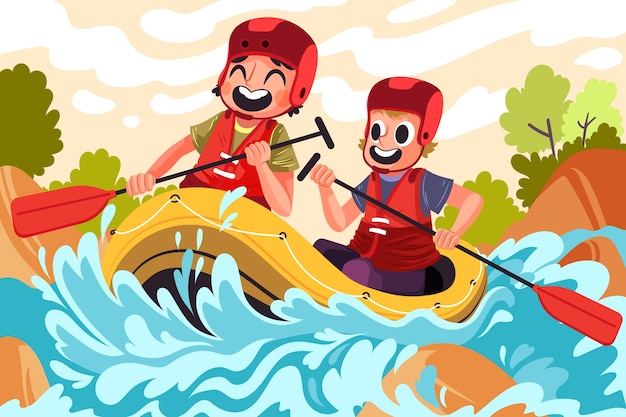Ilustración de rafting dibujada a mano