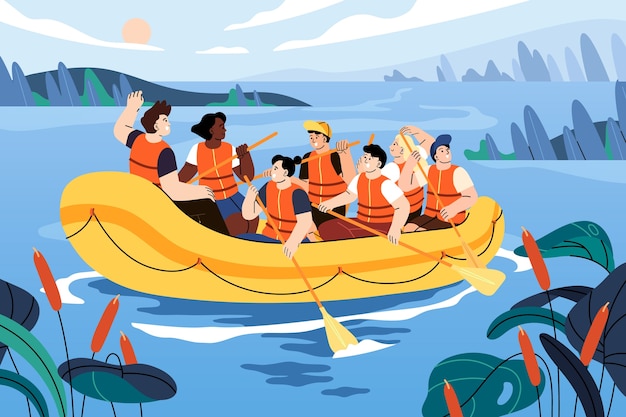 Ilustración de rafting plano