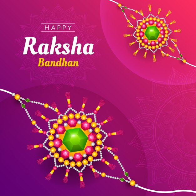 Ilustración de raksha bandhan degradado con amuletos