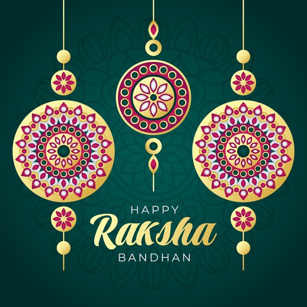 Ilustración de raksha bandhan degradado con amuletos