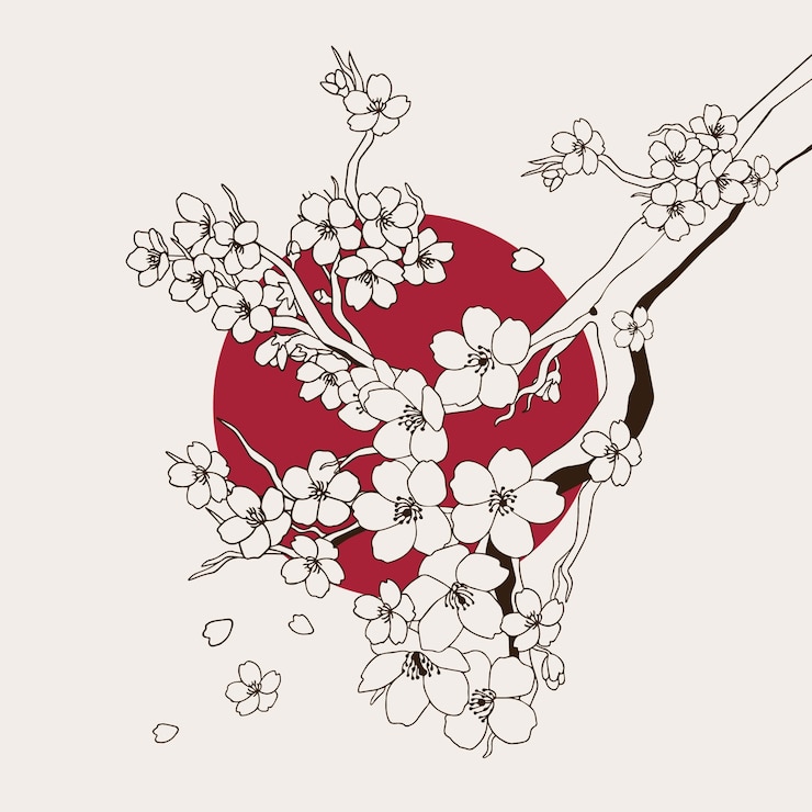 Vector gratuito ilustración de rama de cerezo dibujada a mano