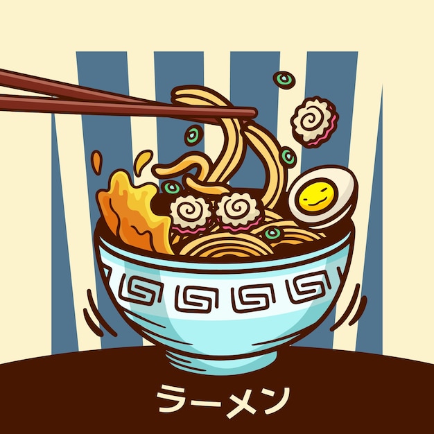 Vector gratuito ilustración de ramen dibujada a mano