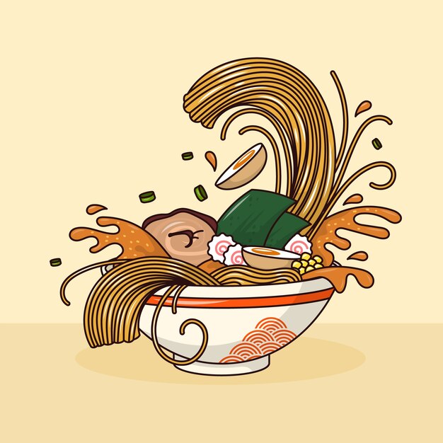 Ilustración de ramen dibujada a mano