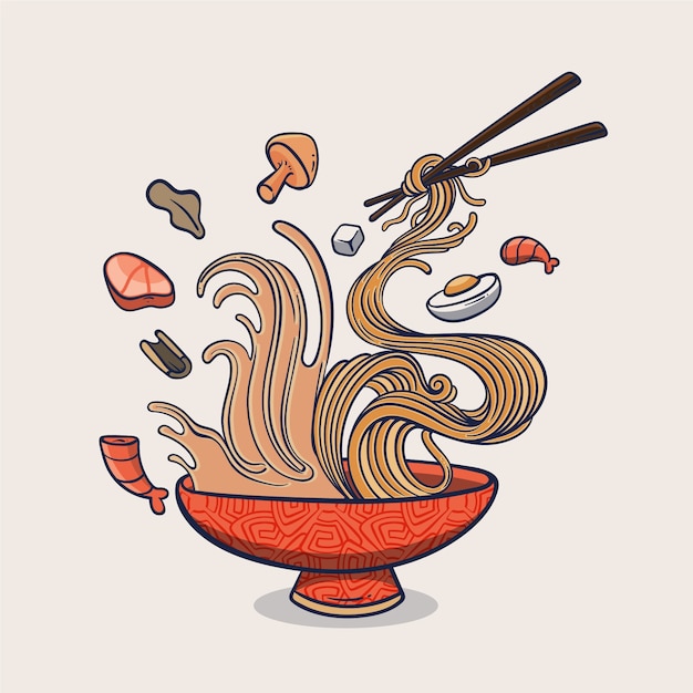 Ilustración de ramen dibujada a mano