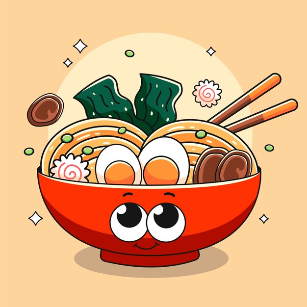 Ilustración de ramen dibujada a mano