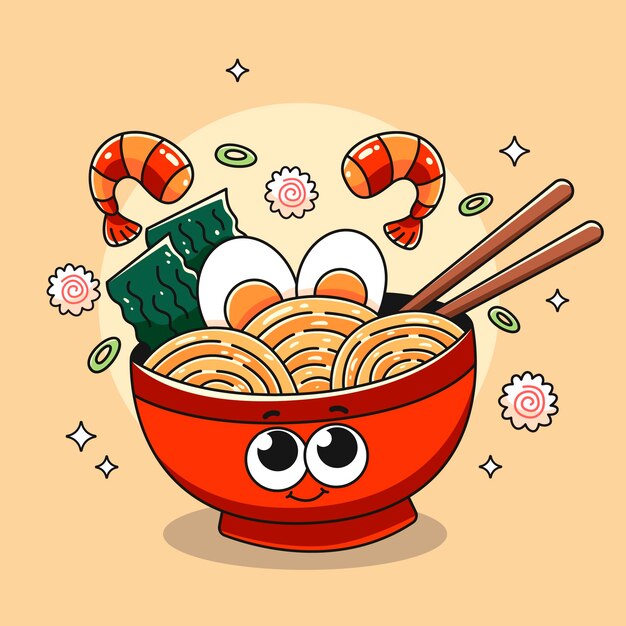 Ilustración de ramen dibujada a mano