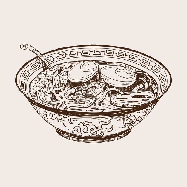 Ilustración de ramen dibujada a mano