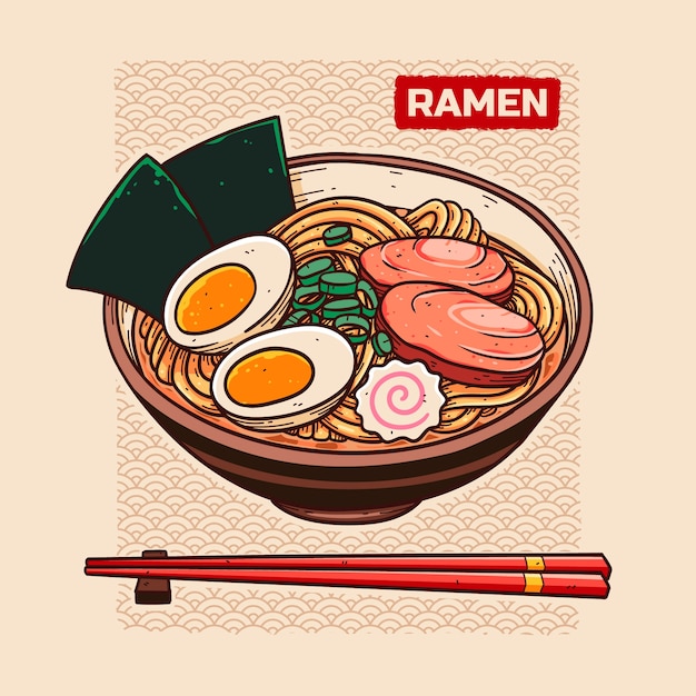 Ilustración de ramen dibujada a mano