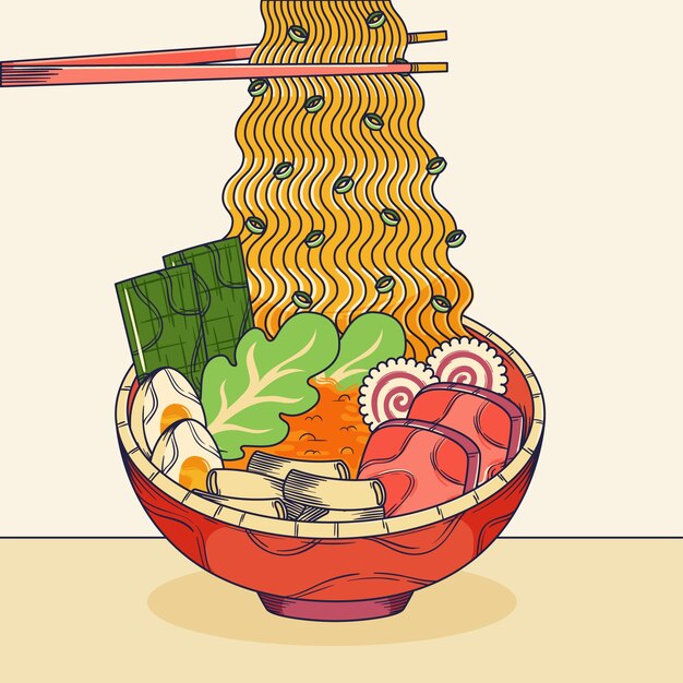 Ilustración de ramen dibujada a mano