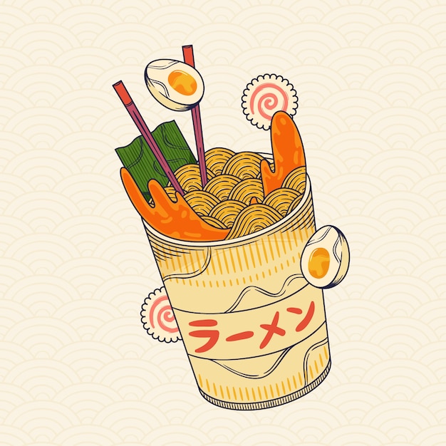 Vector gratuito ilustración de ramen dibujada a mano