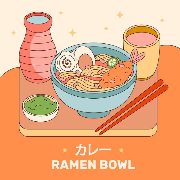 Ilustración de ramen dibujada a mano