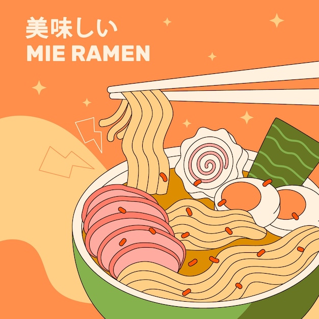 Ilustración de ramen dibujada a mano