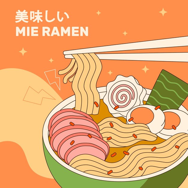 Ilustración de ramen dibujada a mano