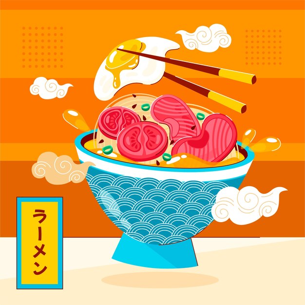 Ilustración de ramen dibujada a mano
