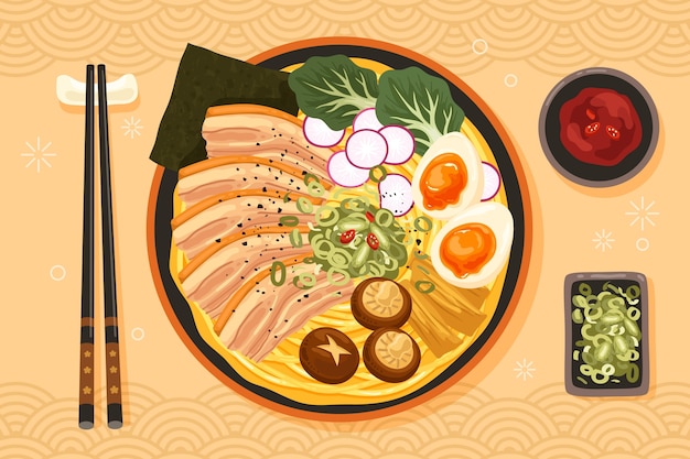 Vector gratuito ilustración de ramen dibujada a mano