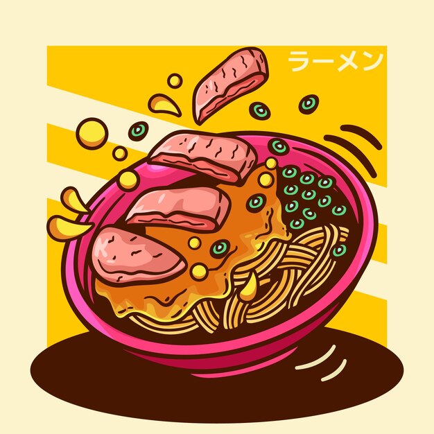Ilustración de ramen dibujada a mano