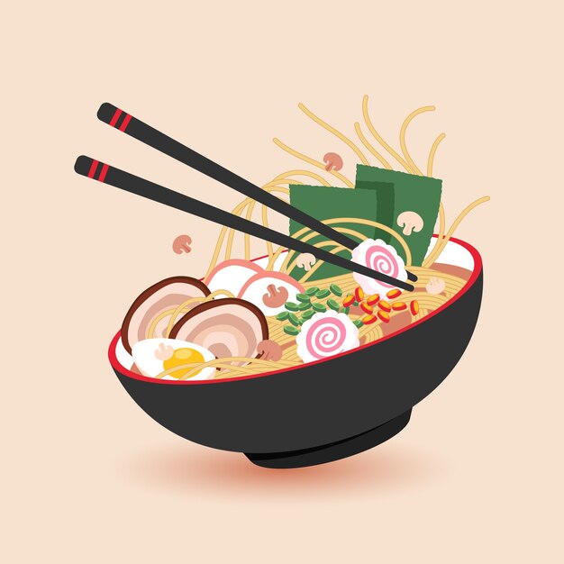 Ilustración de ramen dibujada a mano
